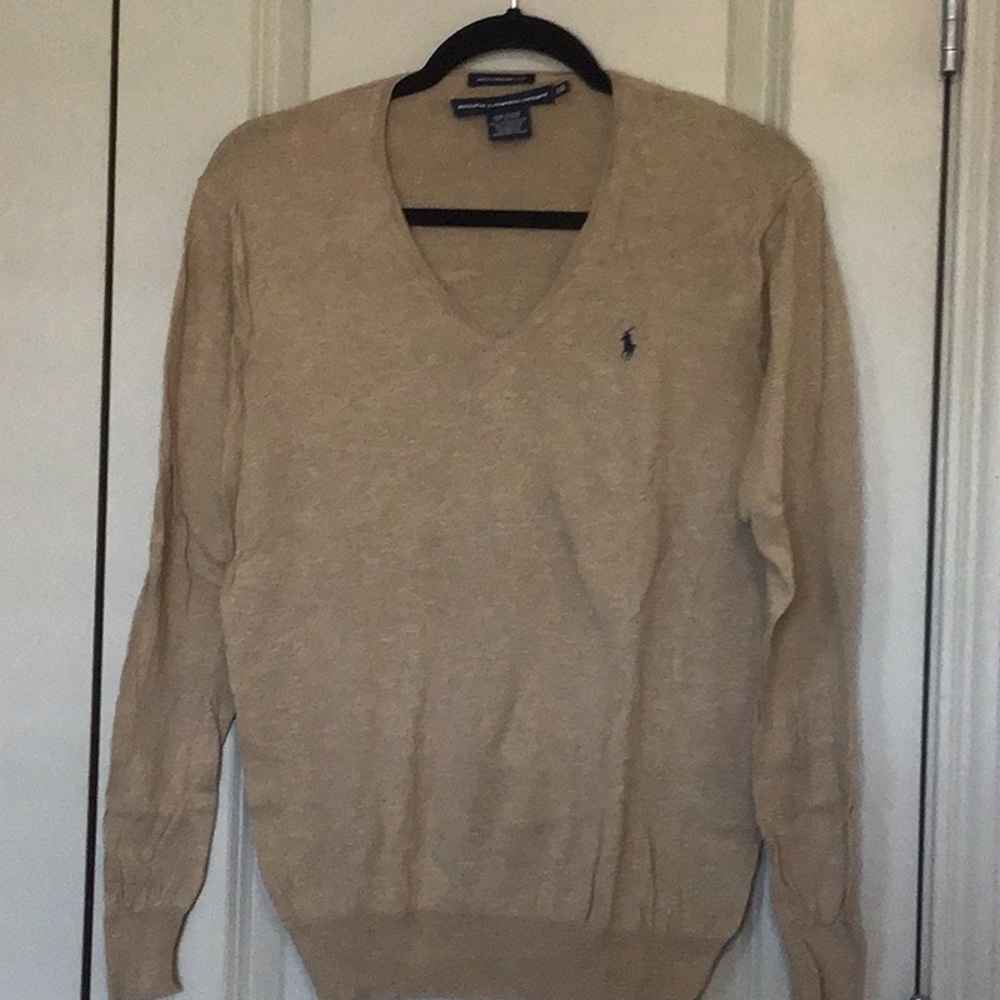 Polo by Ralph Lauren Tan V-Neck Sweater Classic Knit